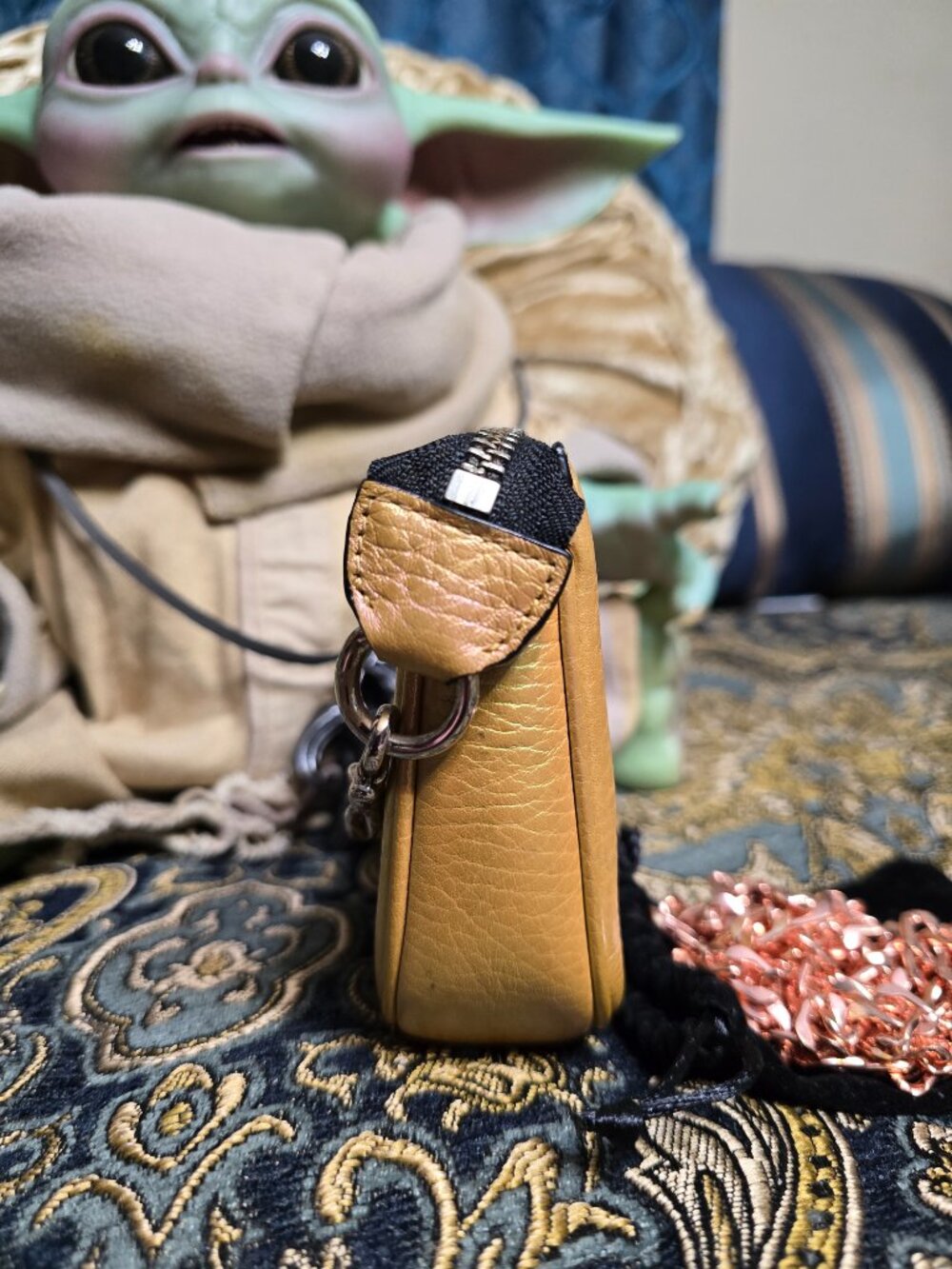 Coach Nolita 15 65199 Gold/Pink Iridescent Hologram Oil Slick Leather Wristlet - Picture 9 of 13